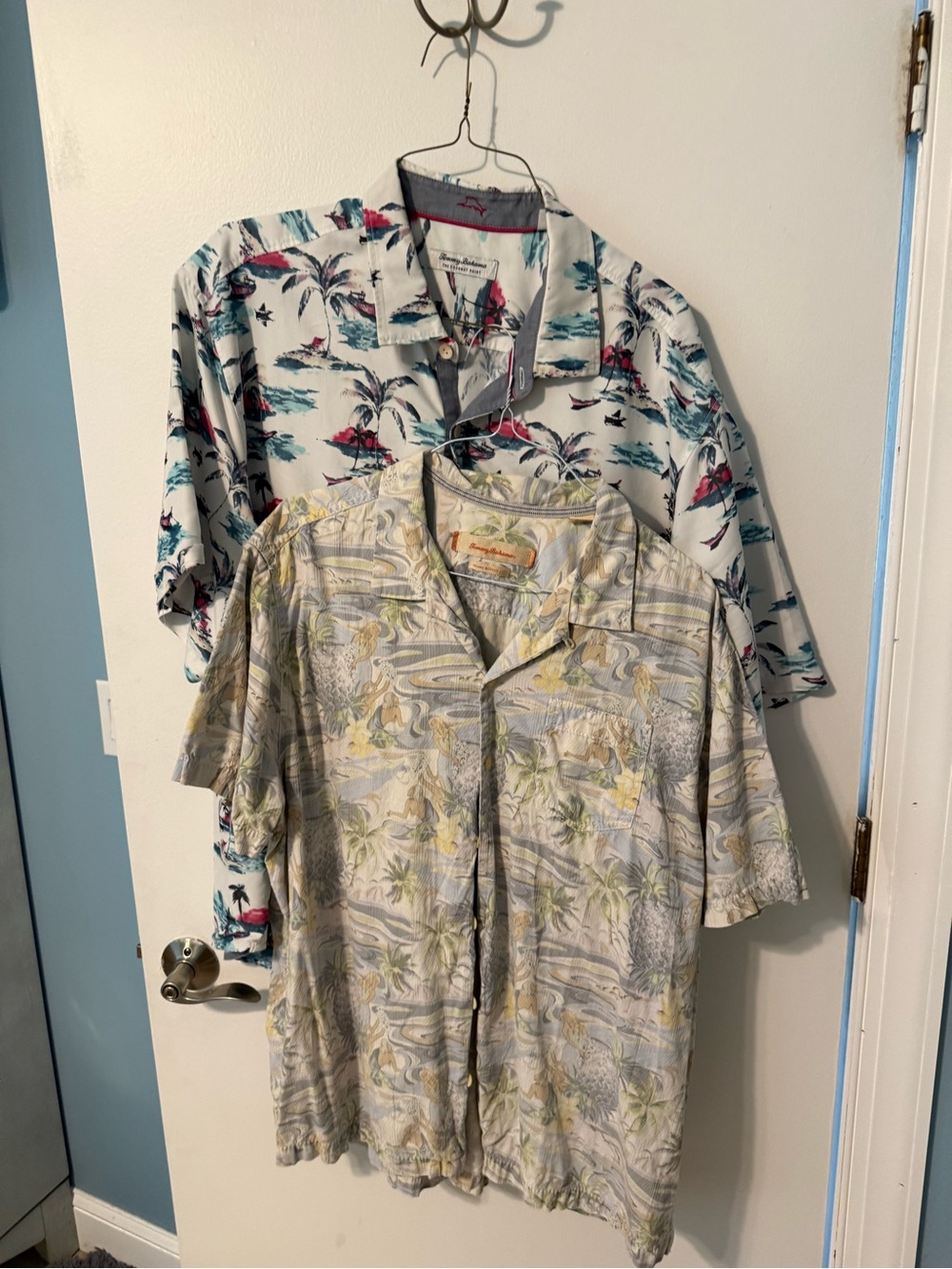Tommy Bahama White Tropical Camp Shirt with Teal & Pink Accents